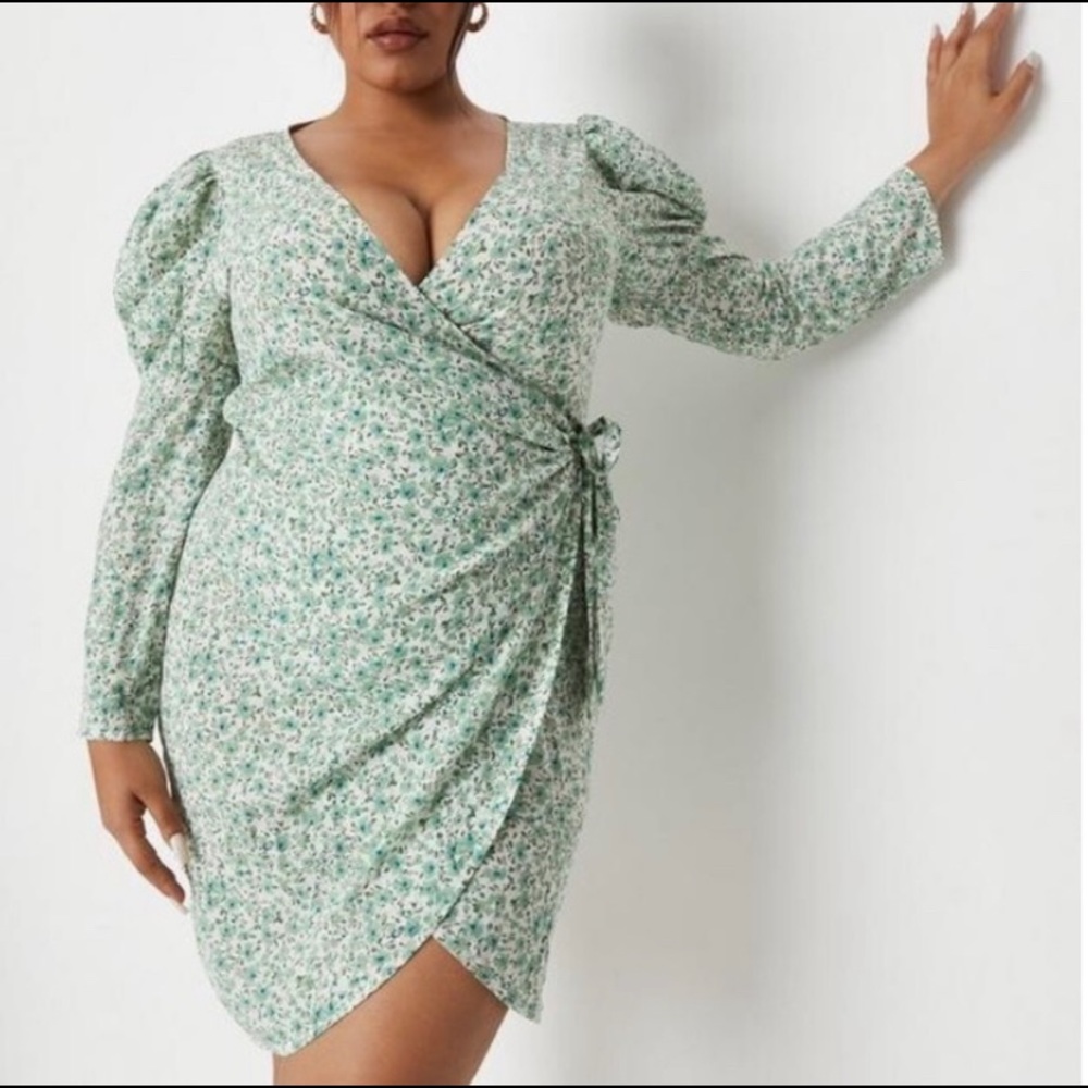 Missguided | floral wrap puff sleeve tea dress
